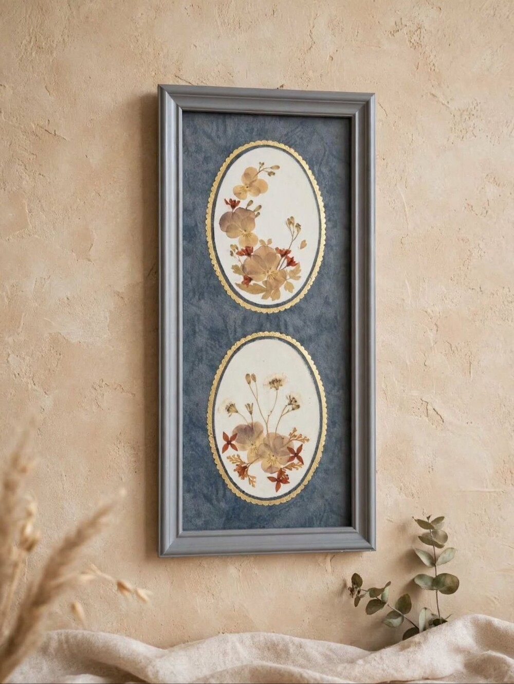 Vintage Pressed Flower Double Oval Wall Art Framed Cottagecore Decor